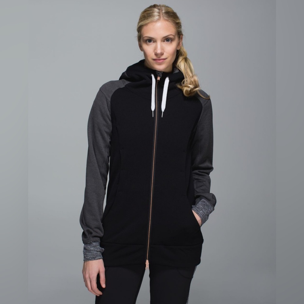 Lululemon Stretch-It Out Hoodie in Black / Heathered Deep Coal Jacket size 10